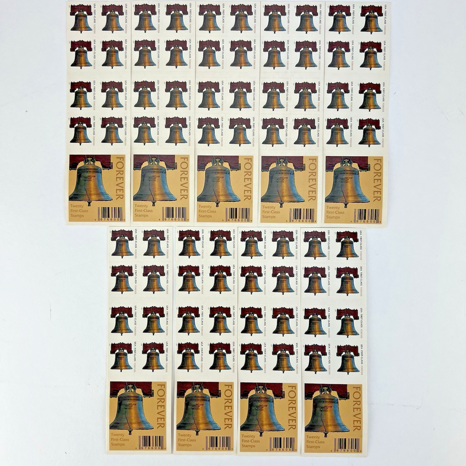 LIBERTY BELL (#4126a) FOREVER Stamps 2007 – Lot Of 9 Booklets 20 US Stamps (MNH)