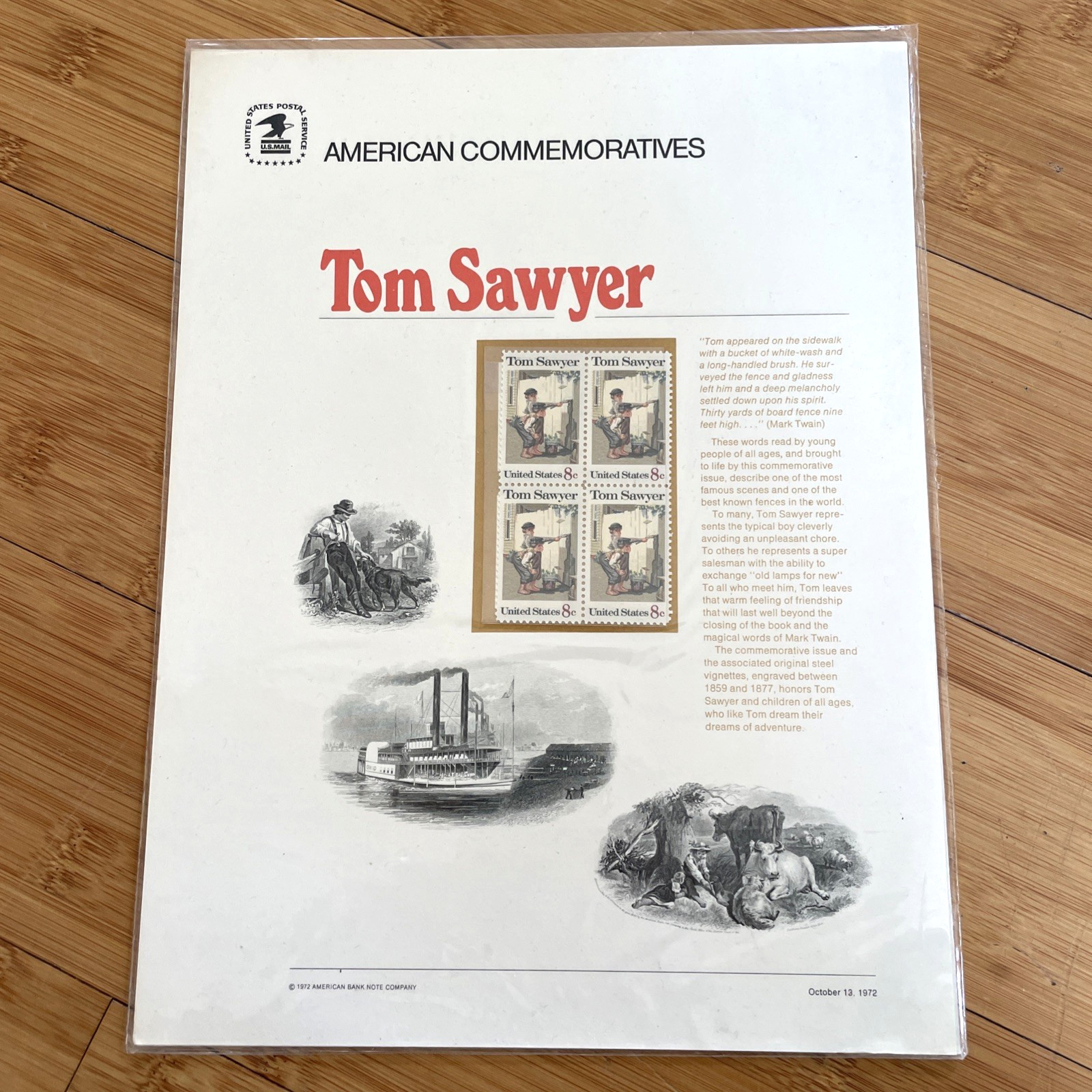 American Commemoratives – Tom Sawyer 7204 – USPS Stamp Bank Note Oct. 13, 1972