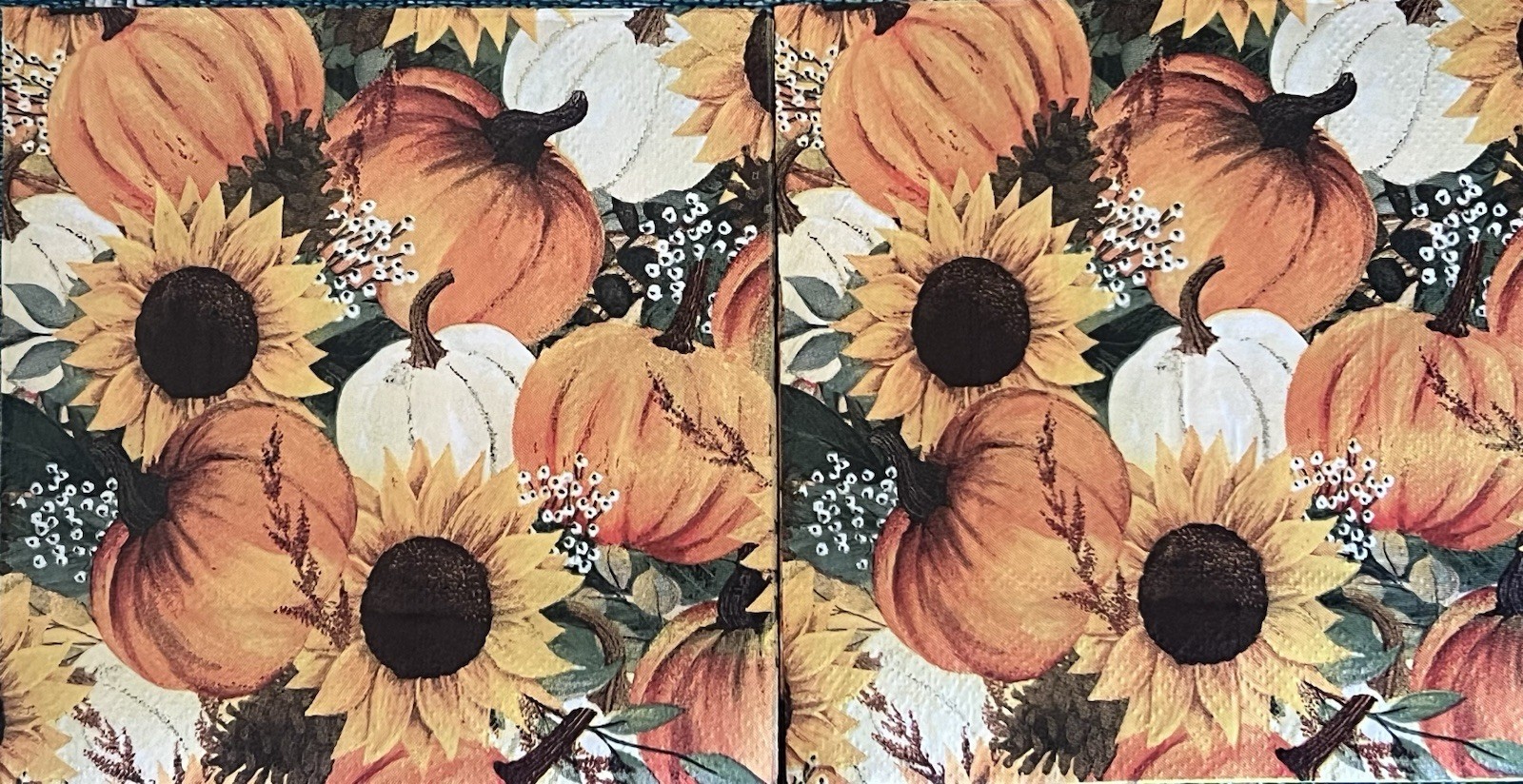 TWO Paper Beverage Decoupage Napkins – Fall Pumpkins Halloween 5×5” Sunflowers