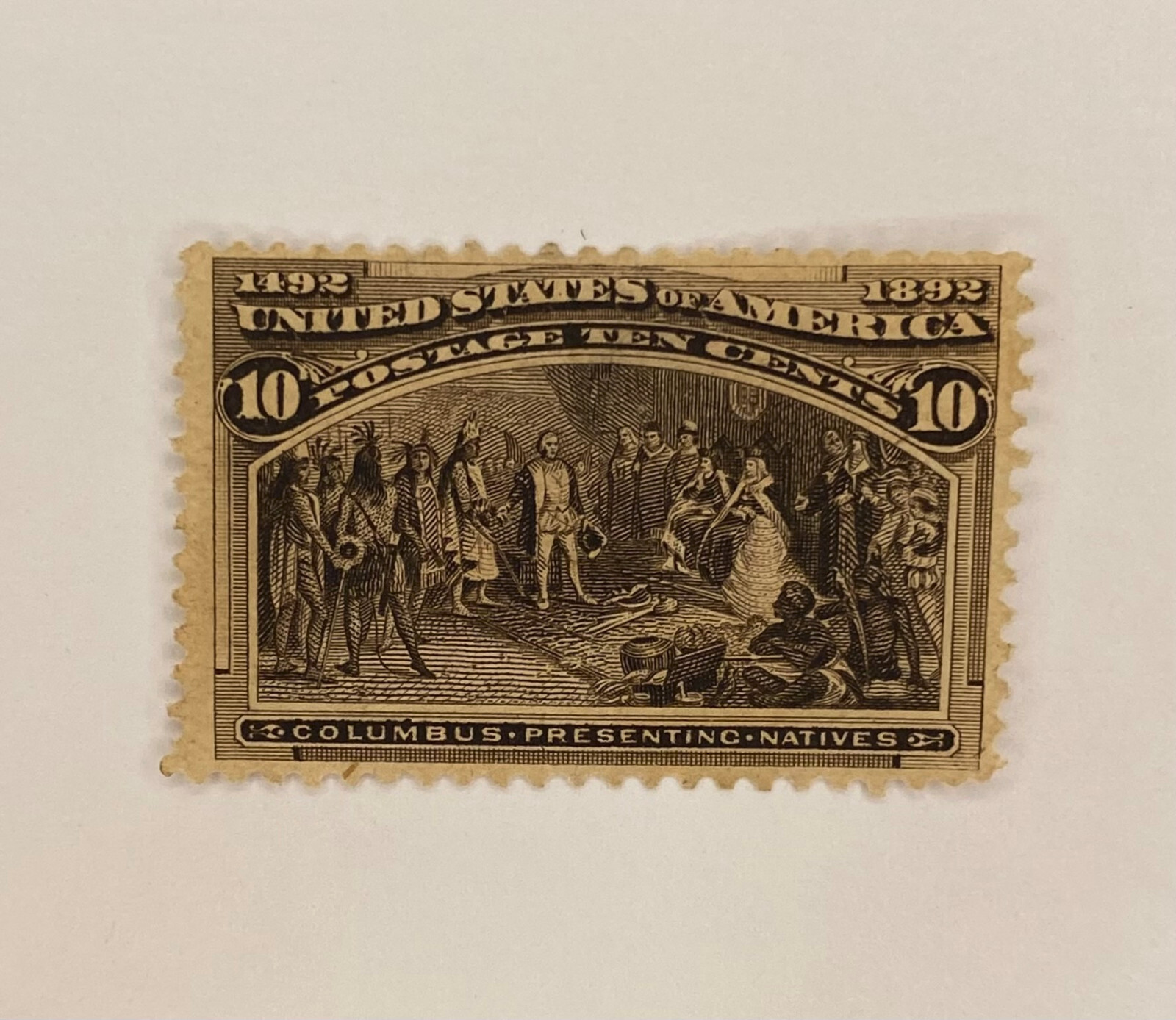 US Scott #237 10 cent single stamp Black Brown Columbus Presenting Natives J174