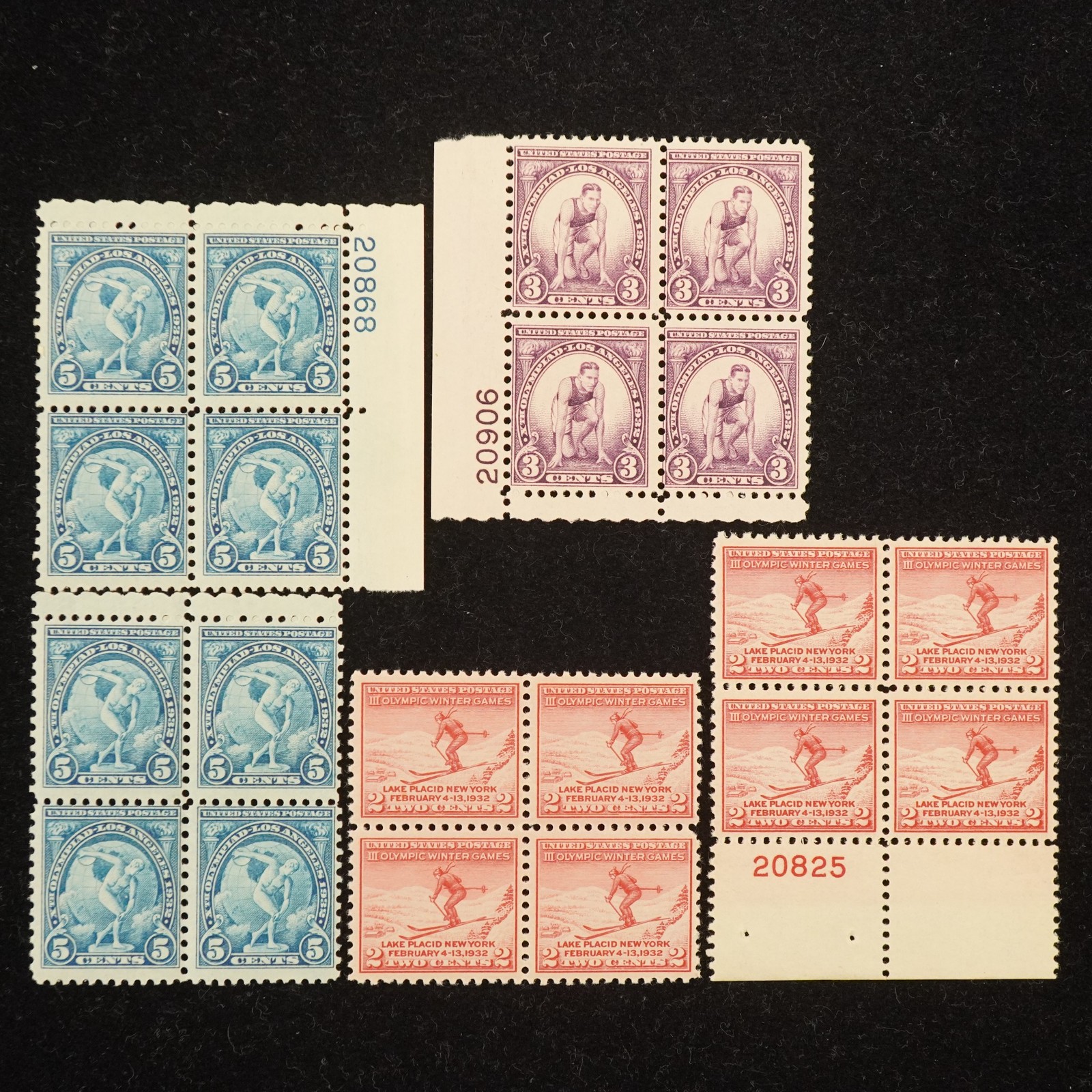 Collection of 1932 2c, 3c & 5c Olympic Winter Games Stamps, MNH – Free Ship USA