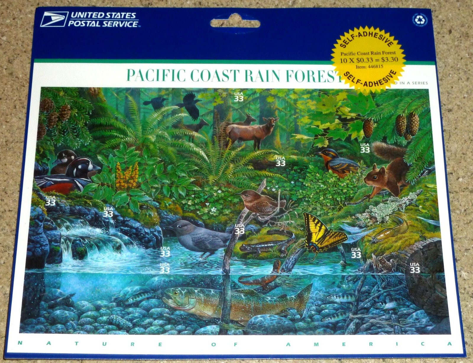 USPS 2000 Sheet of 10 “Pacific Coast Rain Forest” 33¢ Stamps USA Scott 3378 MNH
