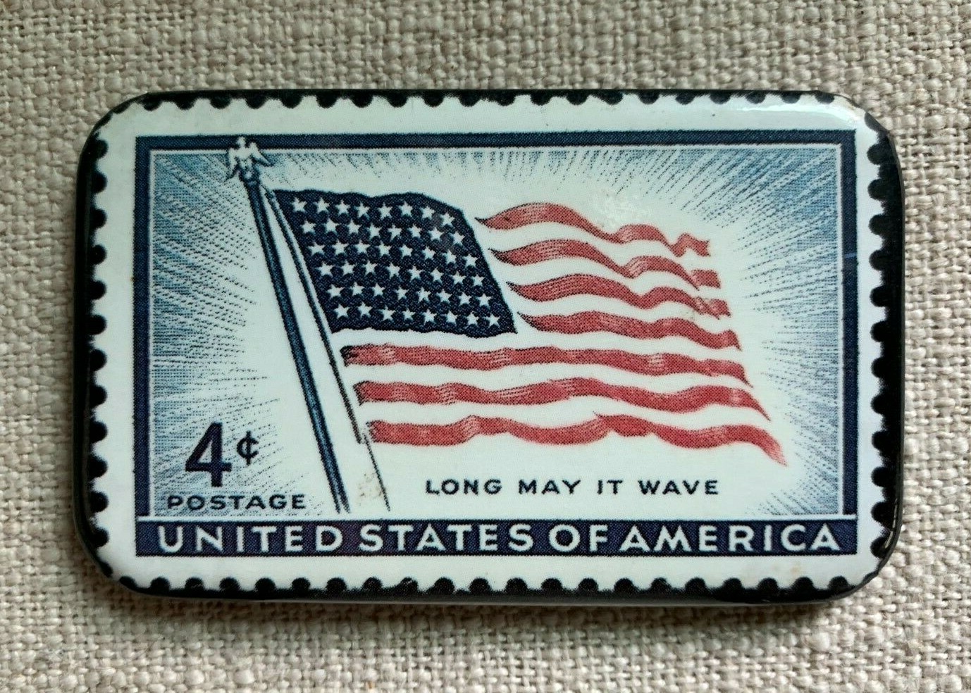 US POSTAGE 4 CENTS FLAG FRIDGE MAGNET “LONG MAY IT WAVE” VINTAGE