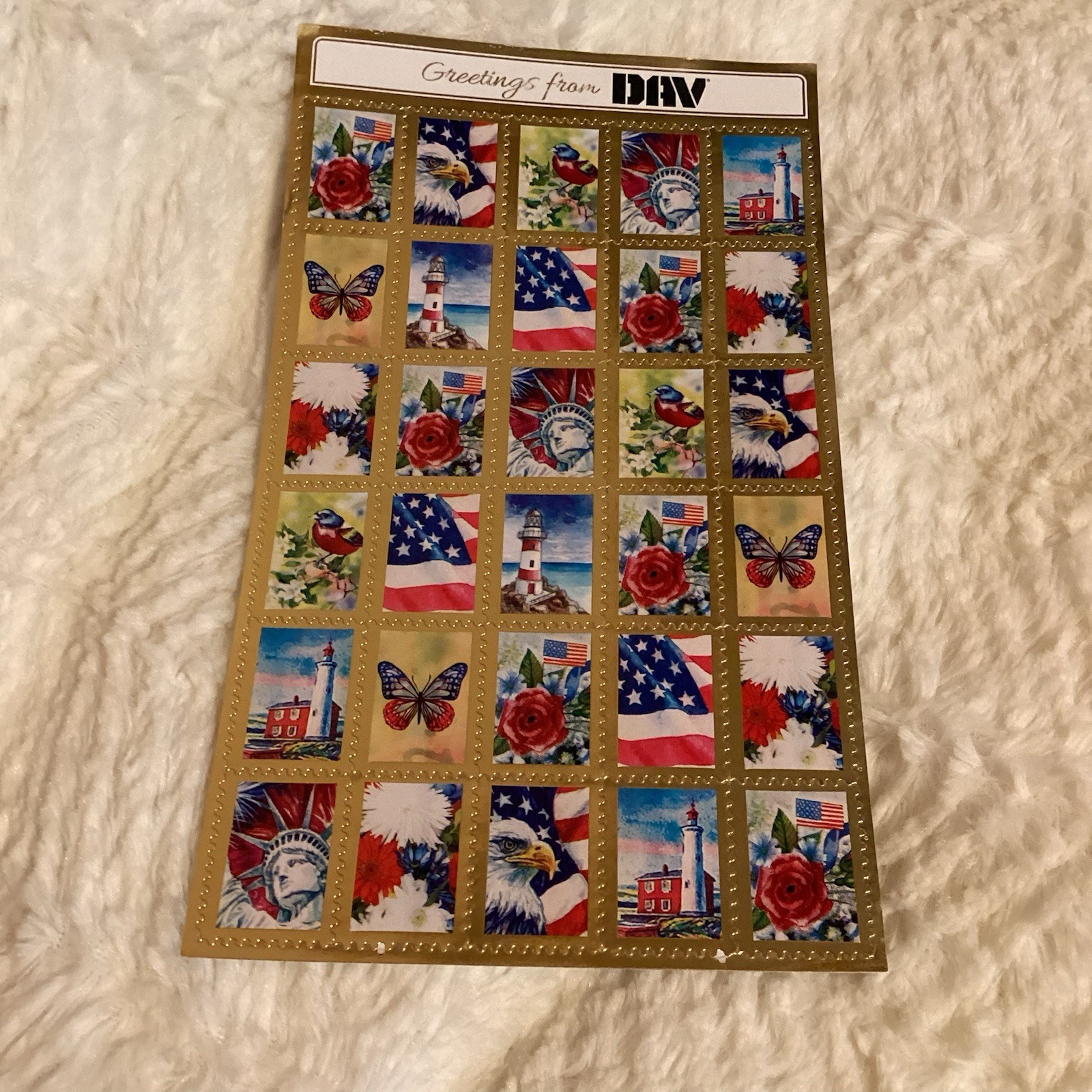 Vintage Greetings From DAV Forever Stamps Red/White/Blue Flag Stamps