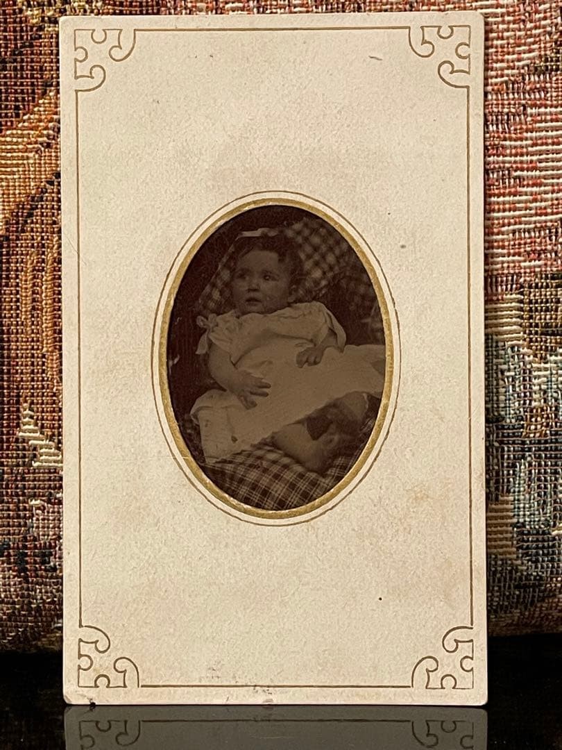 Antique photo, tintype, set of 3, baby, paper frame