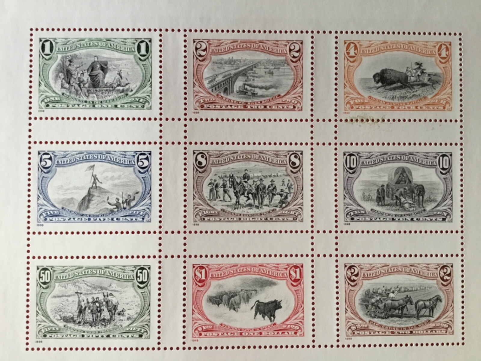 1998 Bi-color Re-Issue of the 1898 Trans Mississippi Stamp Designs