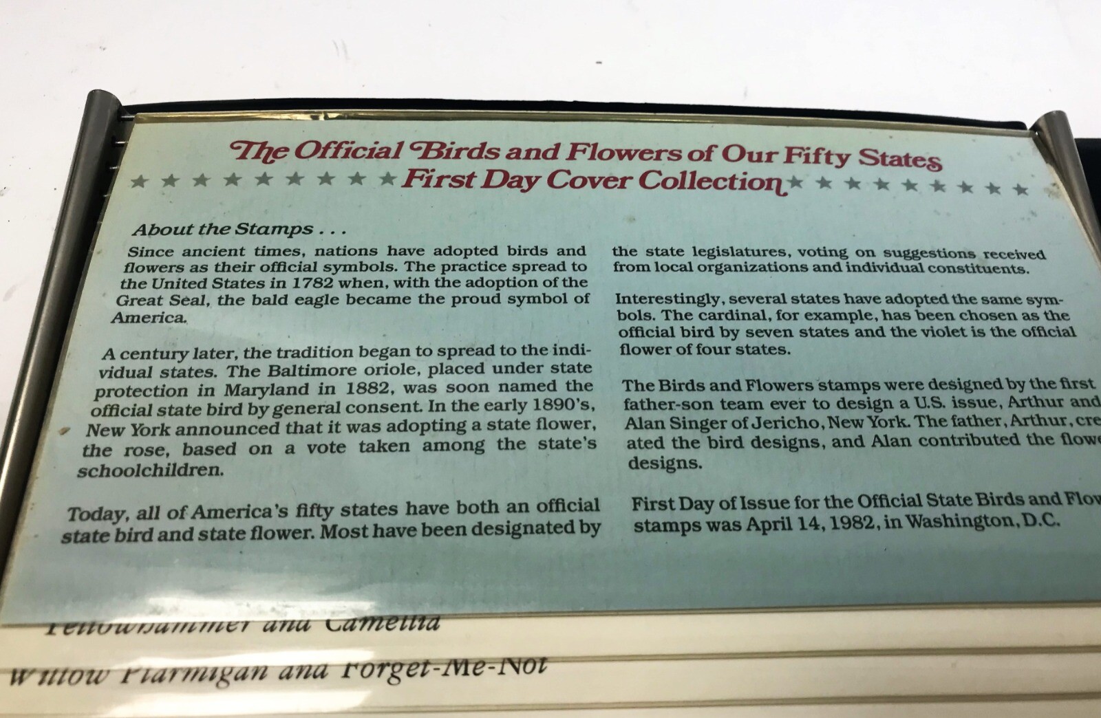 Official Birds and Flowers of Our Fifty States First Day Cover Stamp Collection