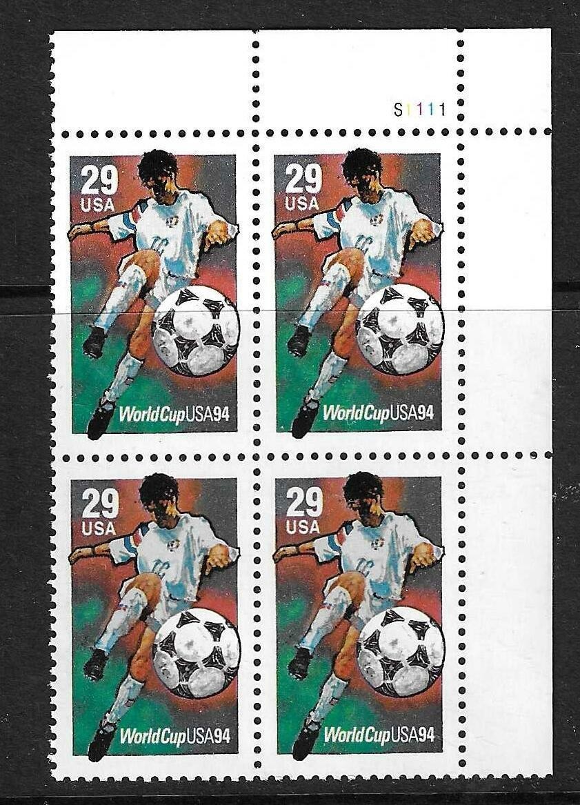 USA SC # 2834 USA Soccer World Cup 1994 – Plate Number BLK4 .MNH