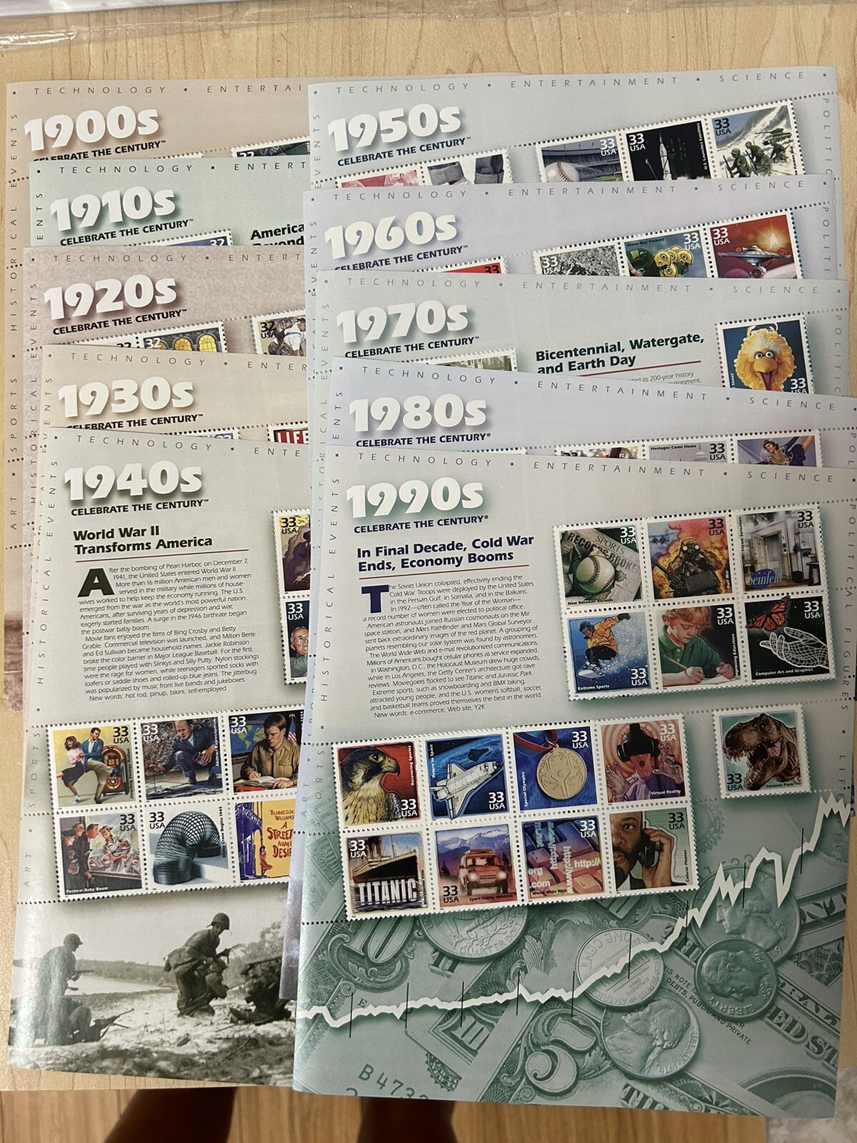 3182-3191 CELEBRATE THE CENTURY 1900-1990. Complete 10 Sheet Set MNH