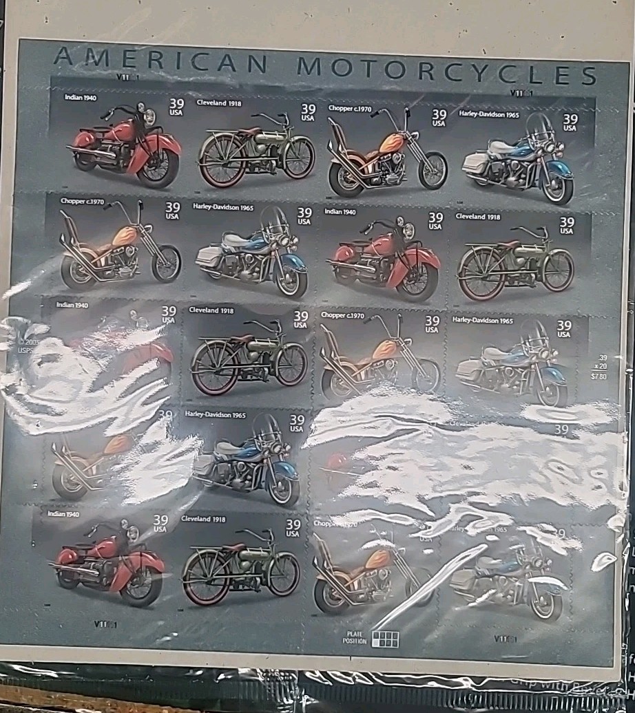 Sheet 20 AMERICAN MOTORCYCLES 39¢ US Postage Stamps. USA #480440