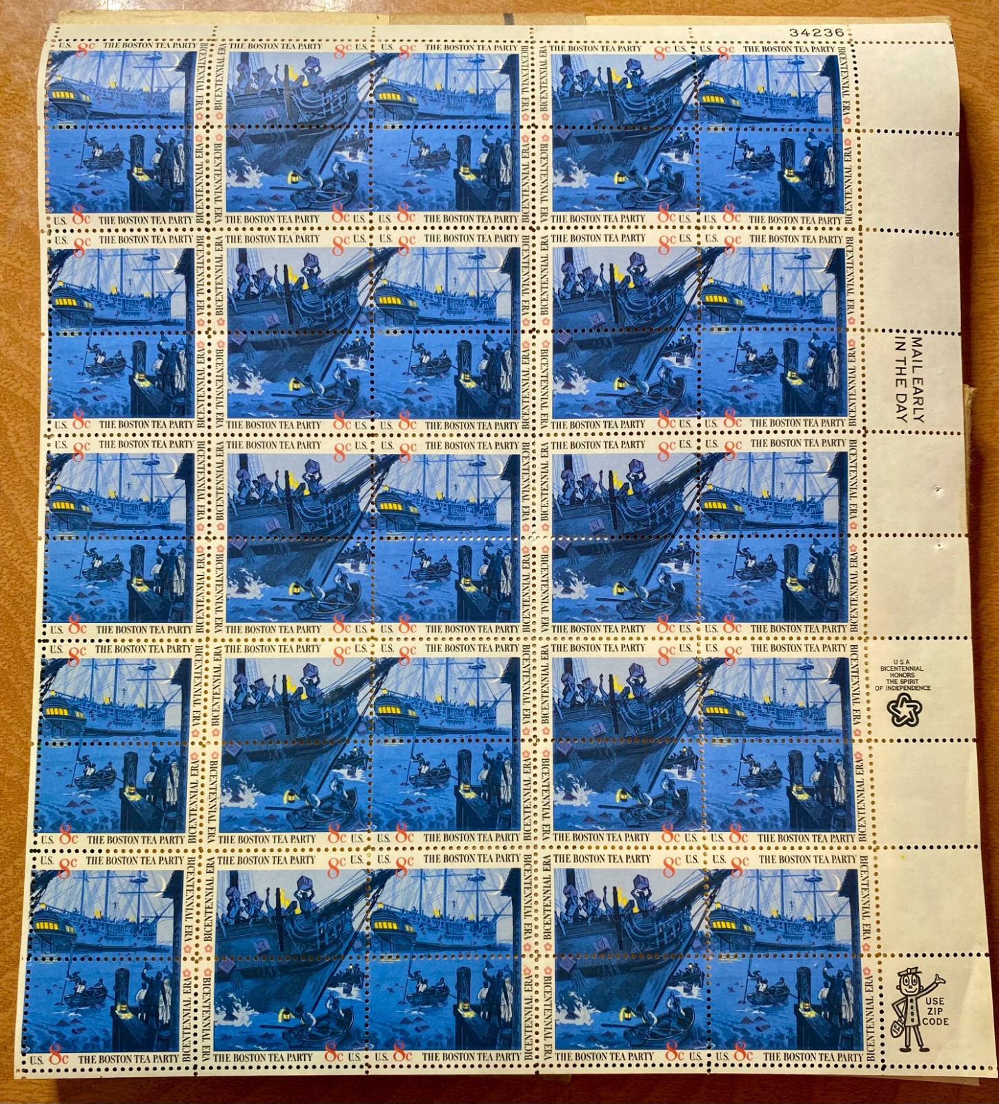 Boston Tea Party 8c US Stamp Book 100 Sheets 5,000 Stamps
