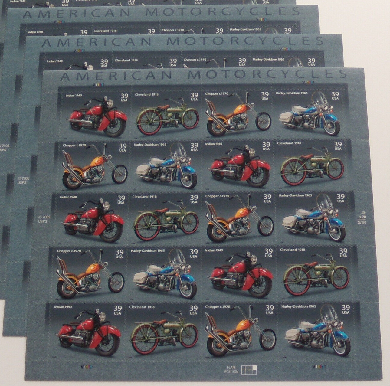 Three Sheets x 20 = 60 AMERICAN MOTORCYCLES 39¢ US Postage Stamps Sc # 4085-4088
