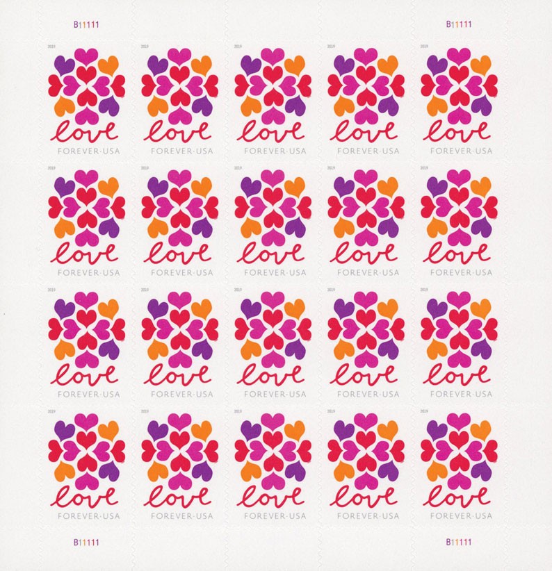 2019 USPS Hearts Blossom Love Forever Stamps – 5 Sheets (100 Total) Scott #5339