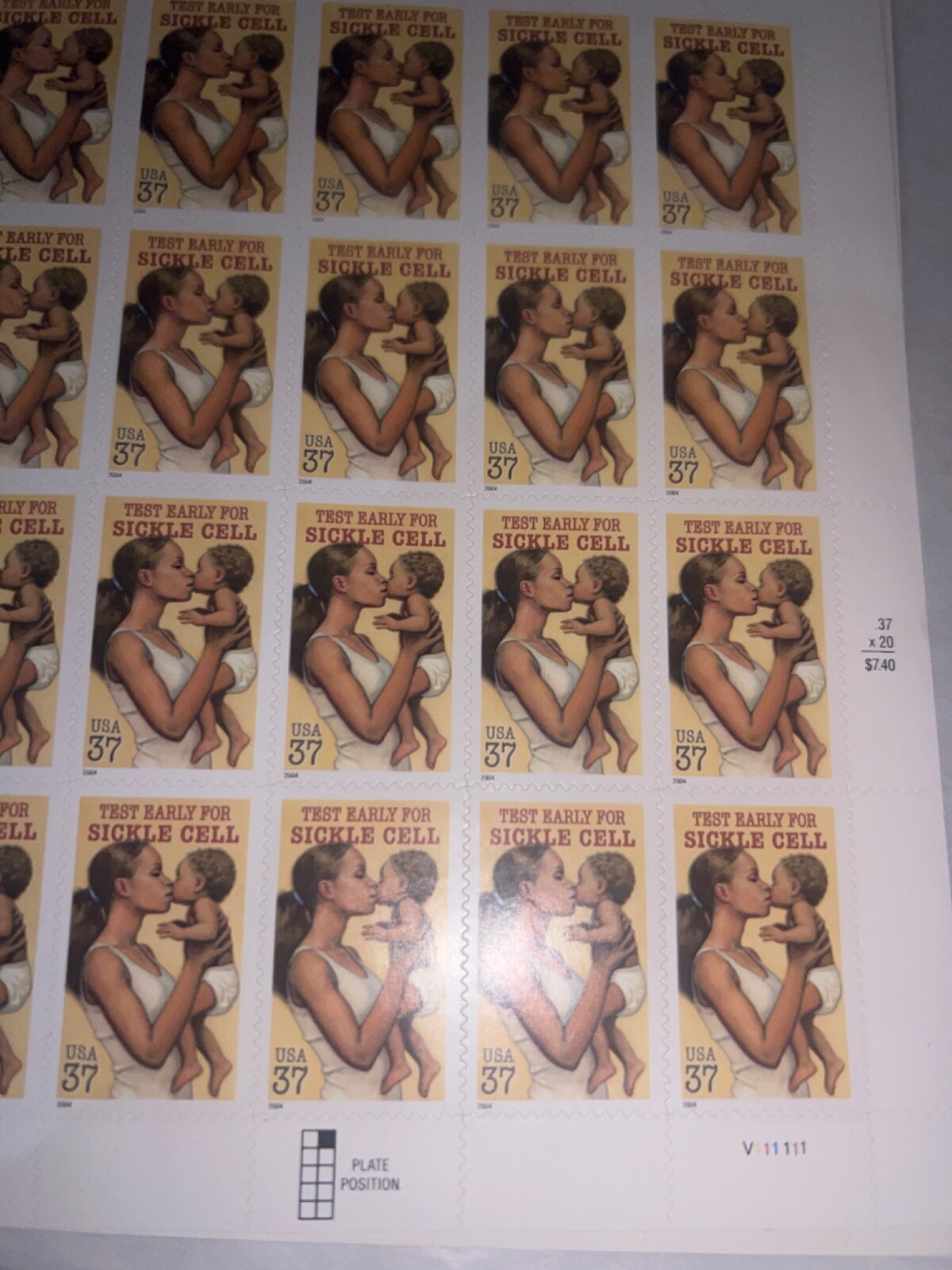 See Photos. US Stamps SCOTT 3877 PANE OF 20 TEST EARLY FOR SICKLE CELL STAMPS 37