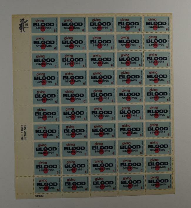 US SCOTT 1425 PANE OF 50 GIVING BLOOD STAMPS 6 CENT FACE MNH