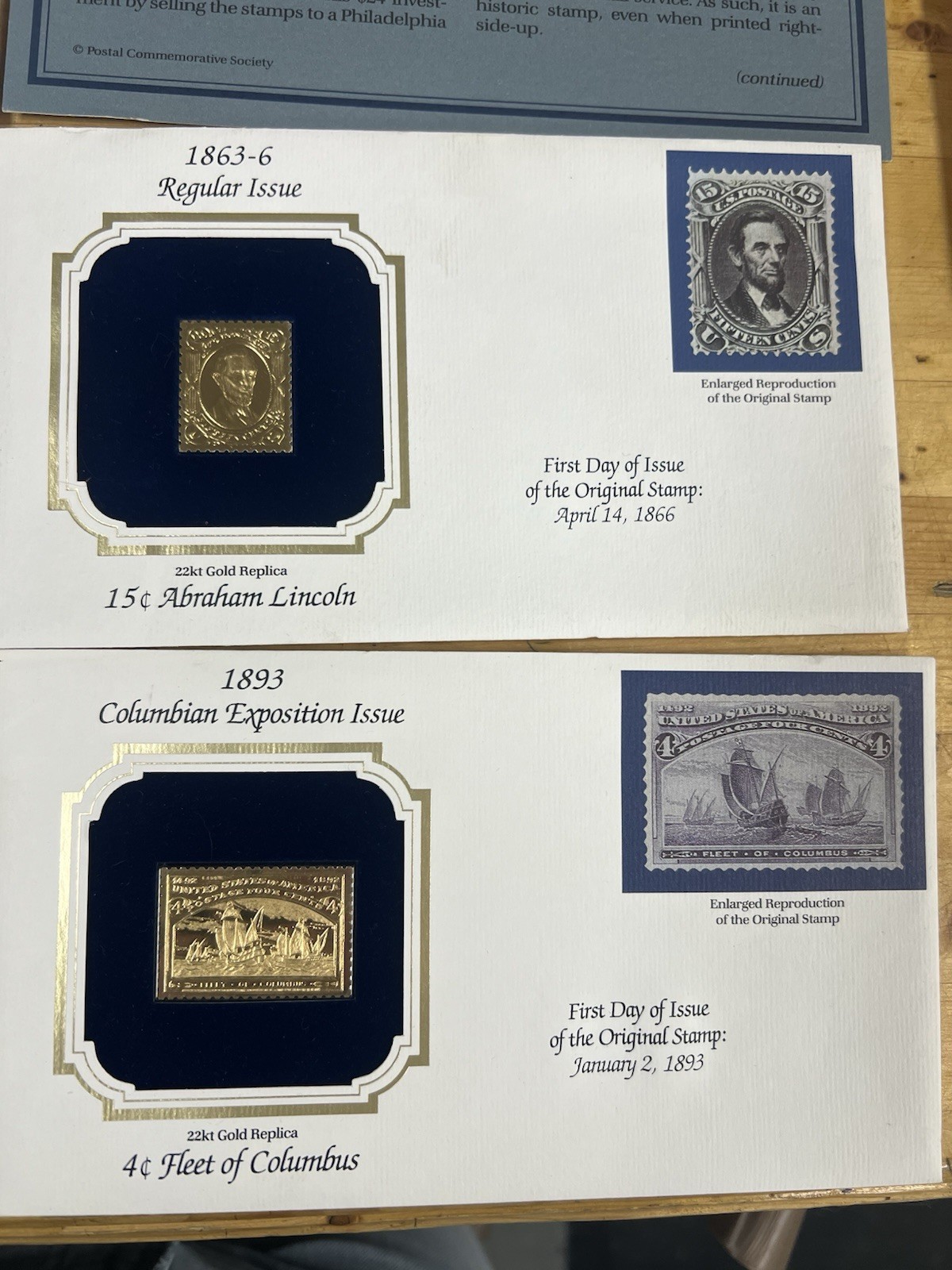 1869 22 Karat Gold Stamp Set Of 6 With Box & Papers