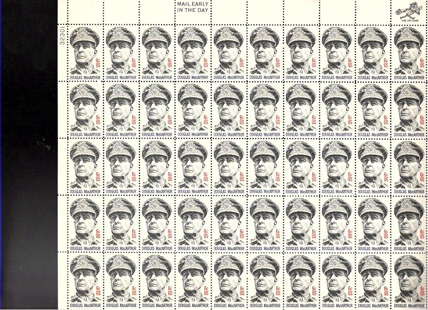 GENERAL DOUGLAS MACARTHUR–Page of 50 Collectible 1971 Stamps–FREE SHIP