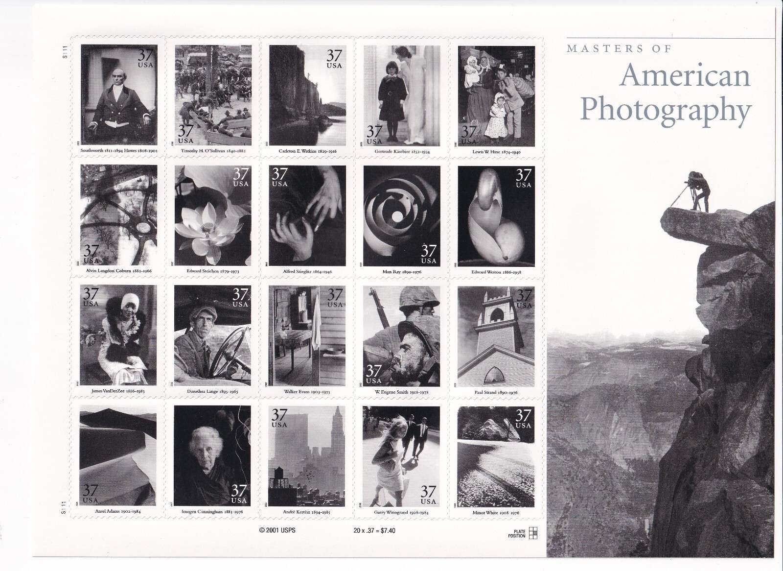 U.S.: Sc #3649, Masters of American Photography 37c, Sheet of 20, MNH (3649)