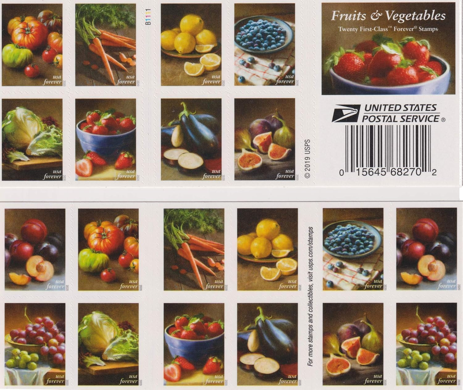 Fruit and Vegetables Postage Stamps Booklet of 20