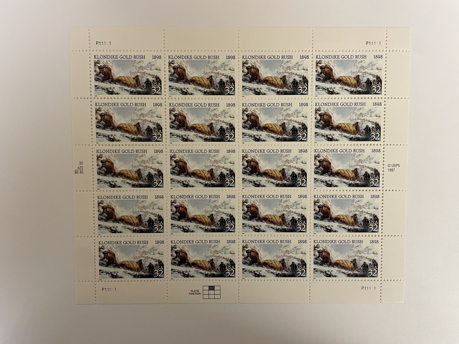US SCOTT 3235 PANE OF 20 GOLD RUSH STAMPS 32 CENT FACE MNH