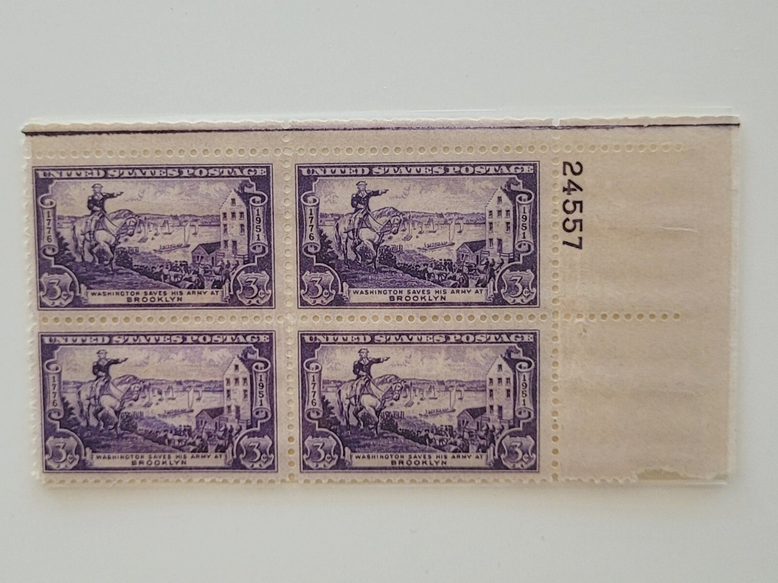 1951 Washington Saves His Army at Brooklyn 3c Block of 4 Stamps Scott #1003 MNH