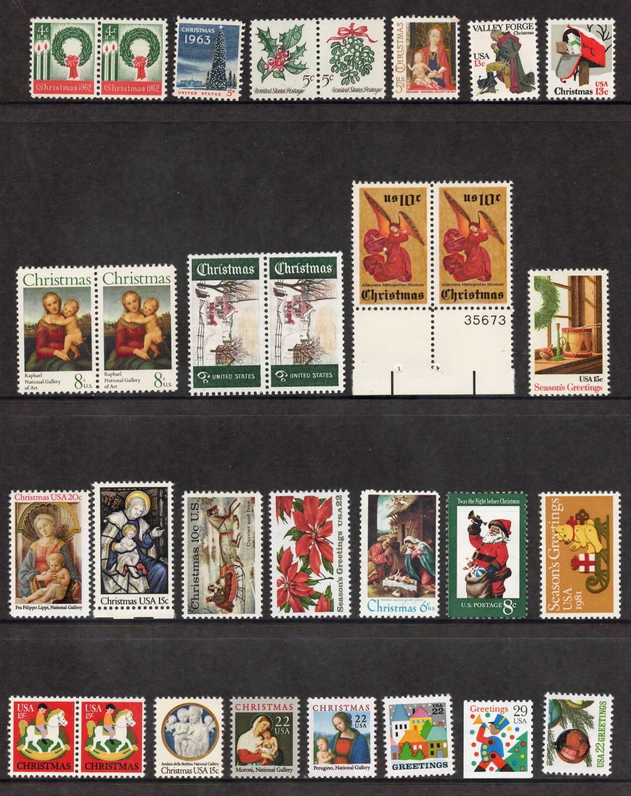 MNH U.S. Christmas Holiday Postage Stamps – $11.71 Face Value + Christmas Seals