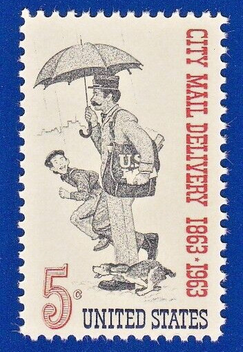 1963 CITY MAIL DELIVERY STAMP 100th ANNV SINGLE UNUSED VTG 5 CENT POSTAGE MNH