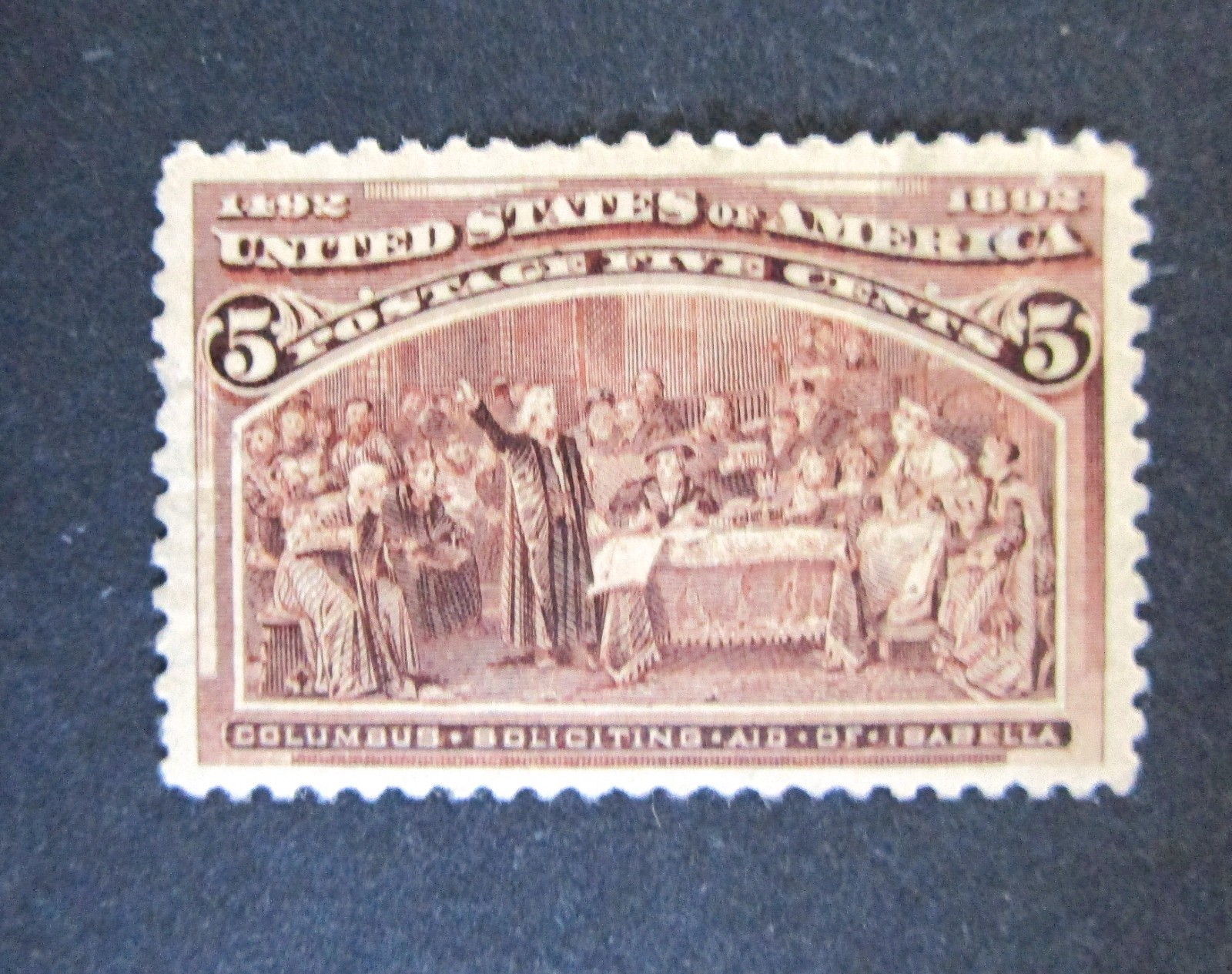 US Scott #234 5-cent Columbus Soliciting Aid 1893 Mint, Hinged OG