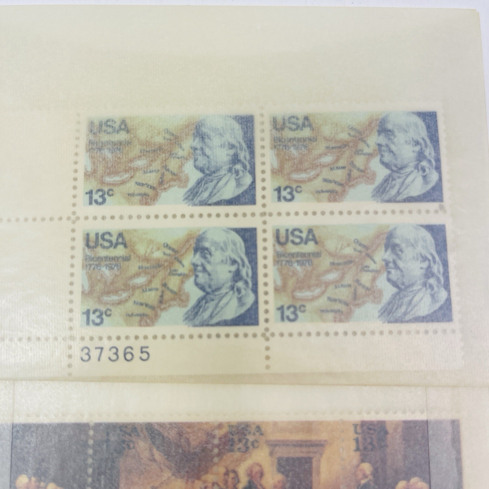 US Postage Stamps Bicentennial Lot Of 2 Plate Blocks Franklin American Revolutio