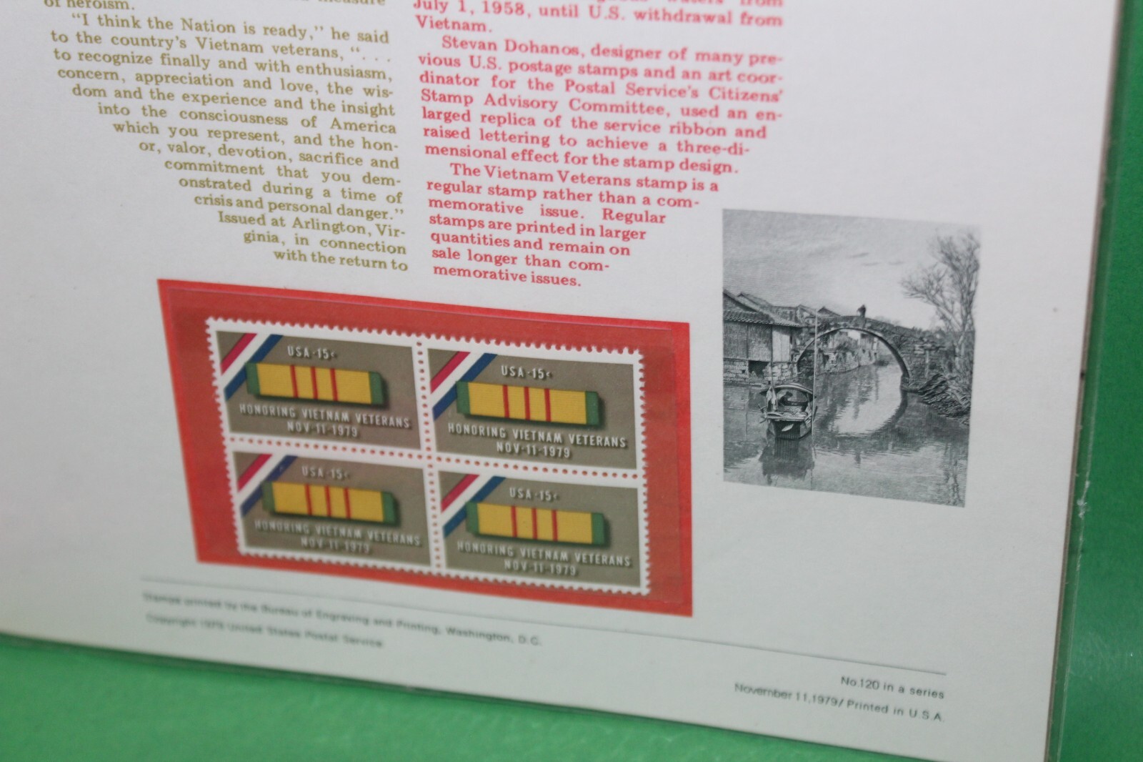 American Commemoratives Vietnam Veterans USPS Stamps Panel Sheet 120 Nov 11 1979