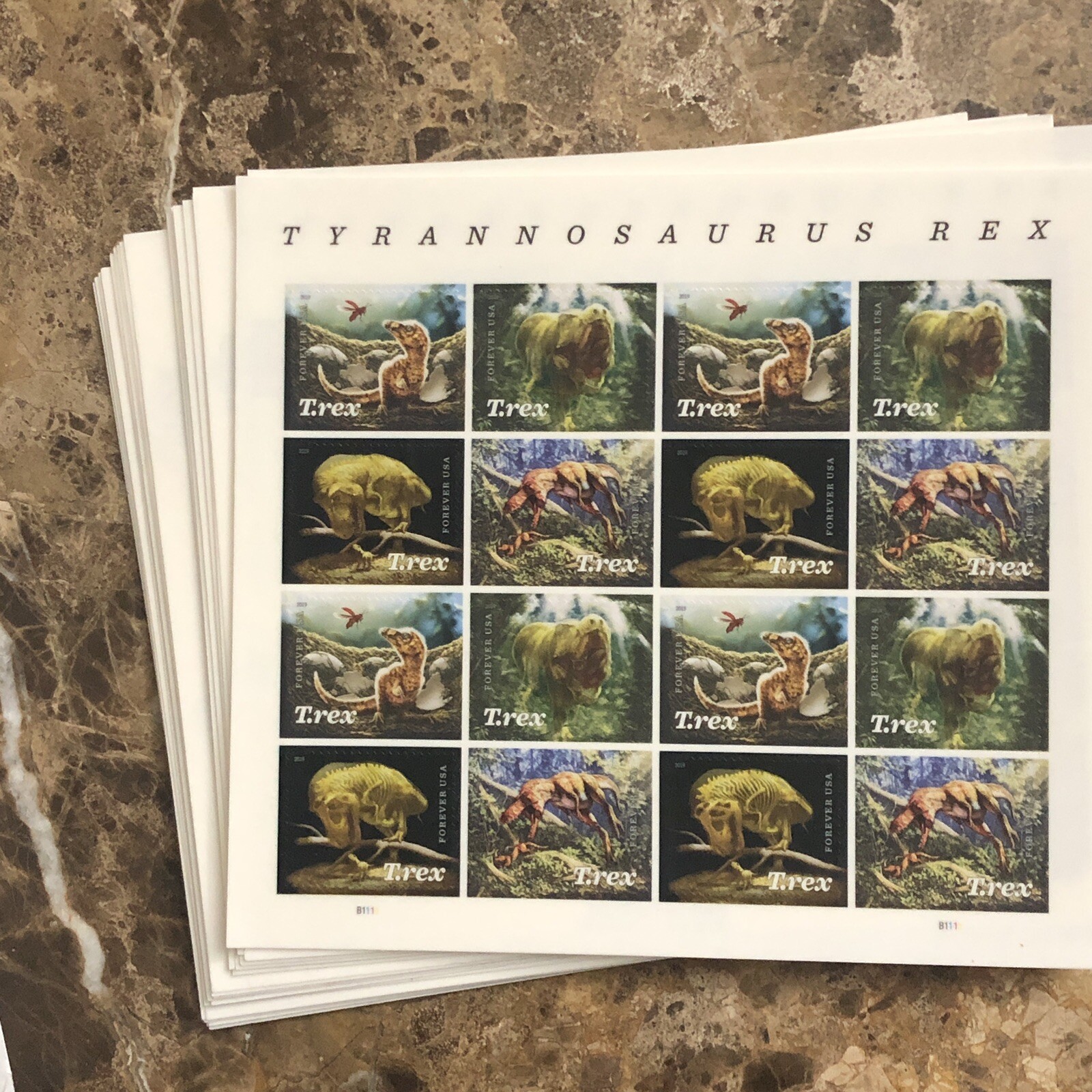 USPS New Tyrannosaurus Rex Pane Sheet 16 Forever Stamps T-Rex Trex Dinosaur 🦖