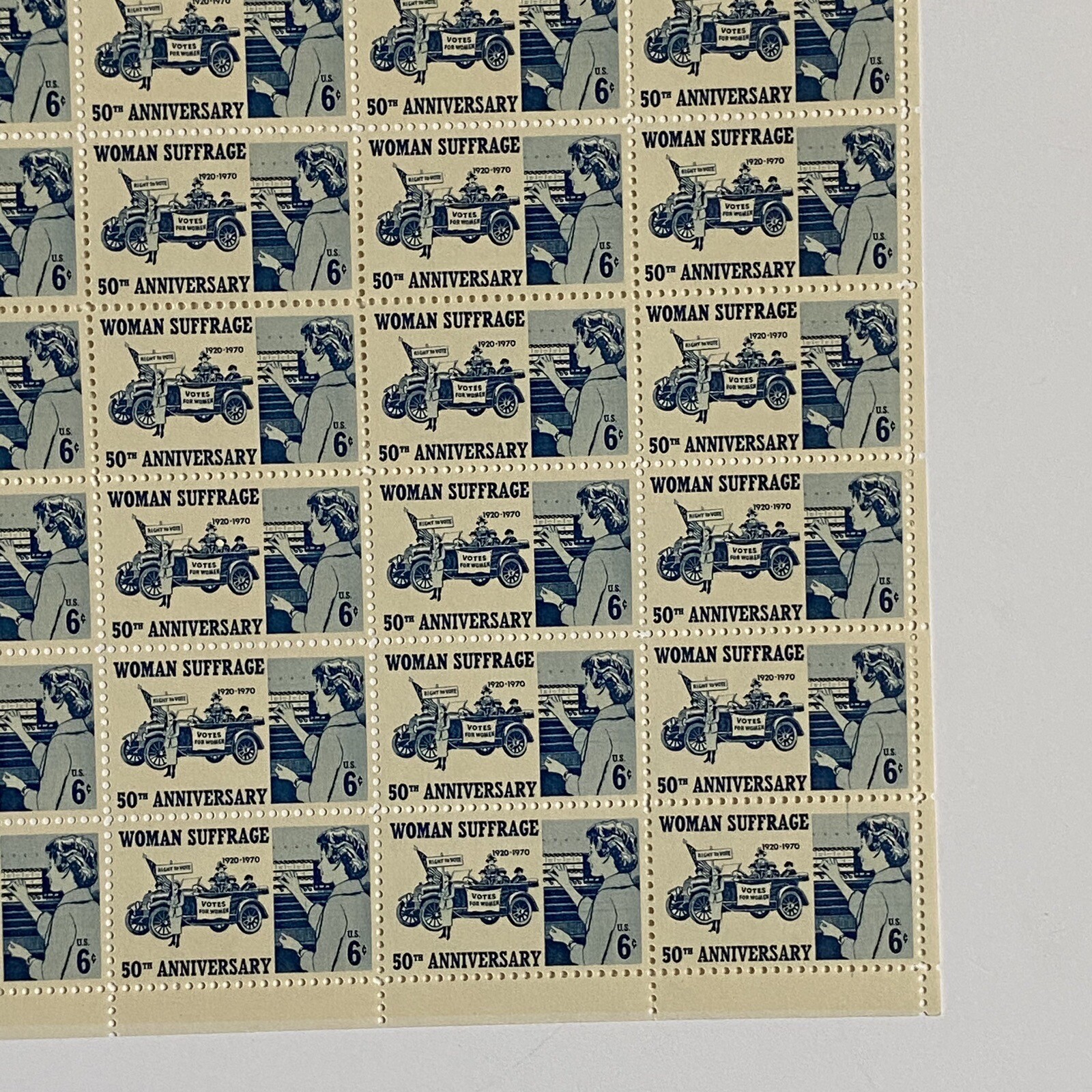 Woman Suffrage Sheet of 50 1970 6 Cent Stamps Scott #1406 MNH Blue White Vote