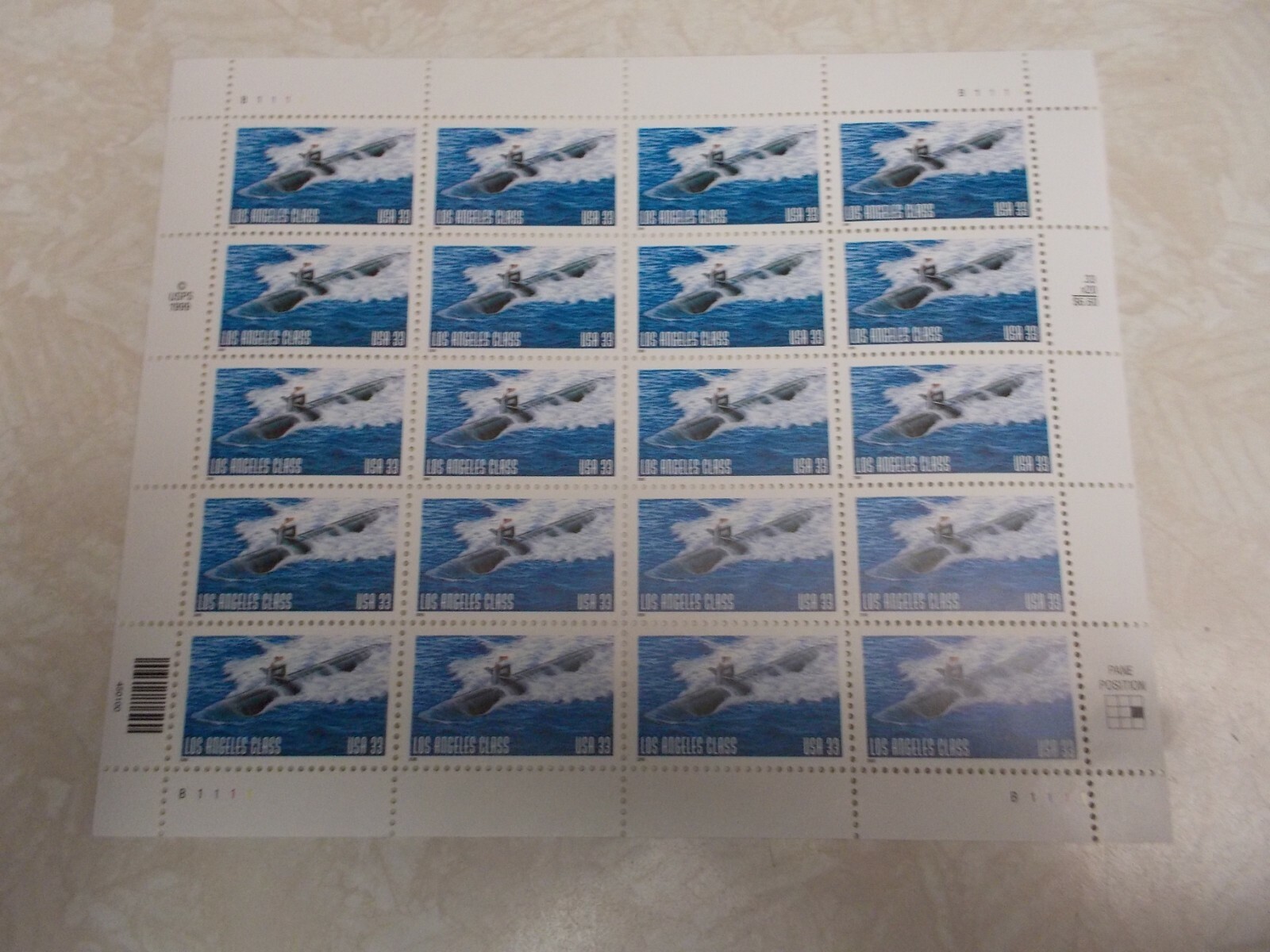 #3372 LOS ANGELES CLASS SHEET OF 20 33 CENT STAMPS 1999/2000 MNH Free Shipping