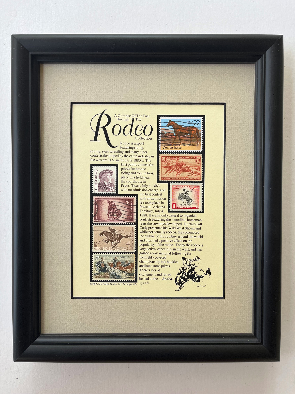 Rodeo Stamp Art Framed/Matted – Buffalo Bill, Pony Express, Quarter Horse, etc.