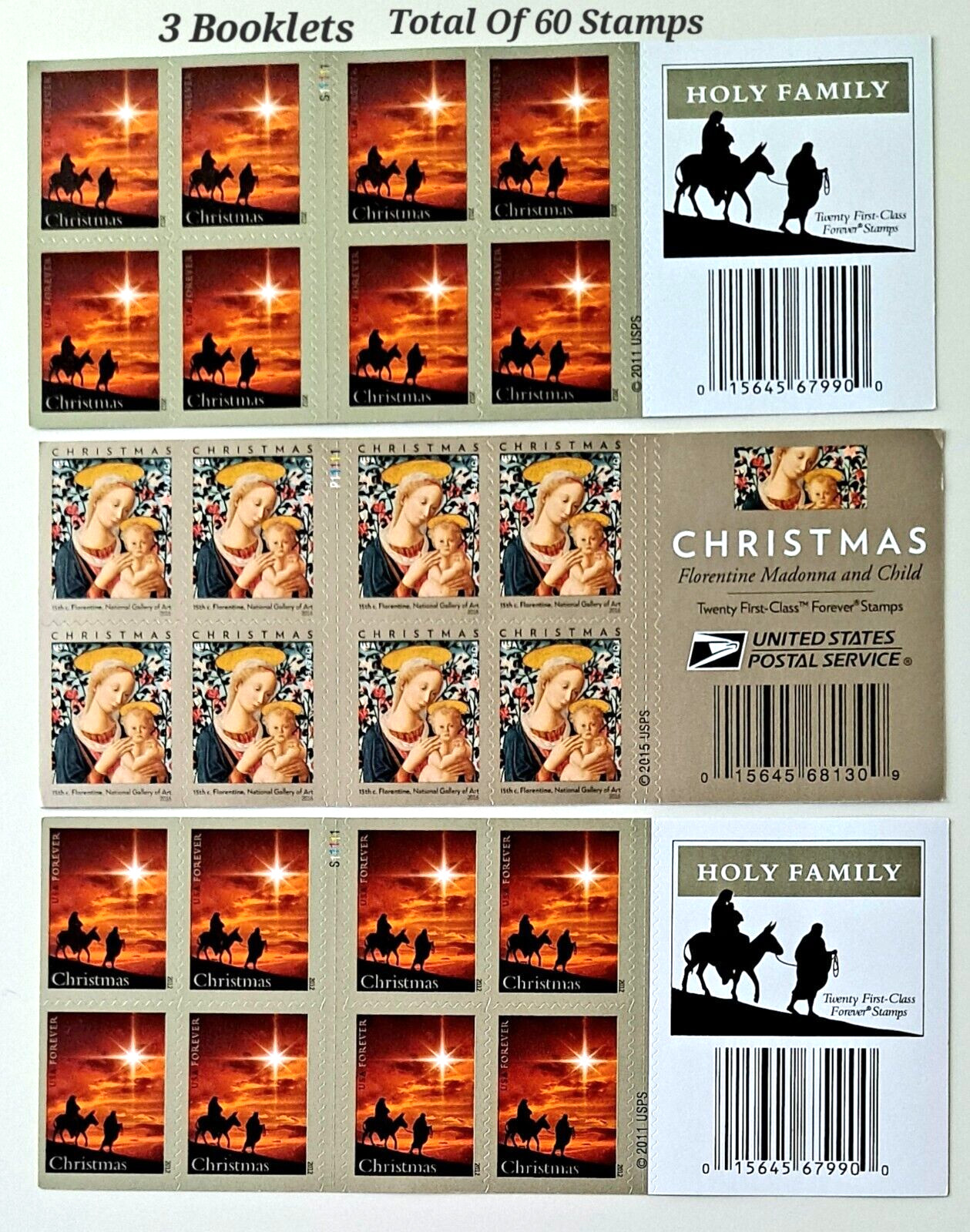 3 Books Of FOREVER STAMPS USPS CHRISTMAS CaARDS