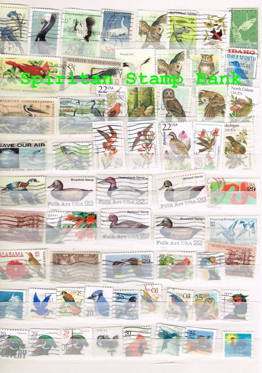 Bird Stamps: 61 Assorted Cancelled US Postage (12-521)