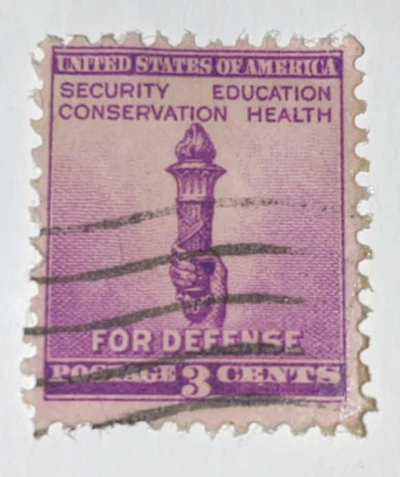 1940 Vintage For Defense Statue Of Liberty Torch 3 Cent U.S. Postage Stamp