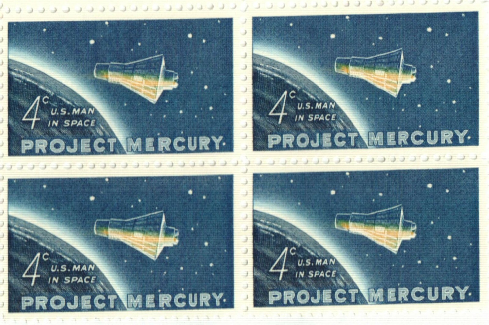 PROJECT MERCURY–Block of 4 Collectible Unused 1962 Stamps–FREE SHIPPING