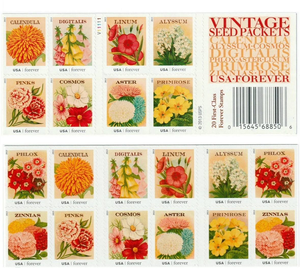 US SCOTT 4754 – 4763b BOOKLET OF 20 VINTAGE SEED PACKETS FOREVER STAMPS MNH