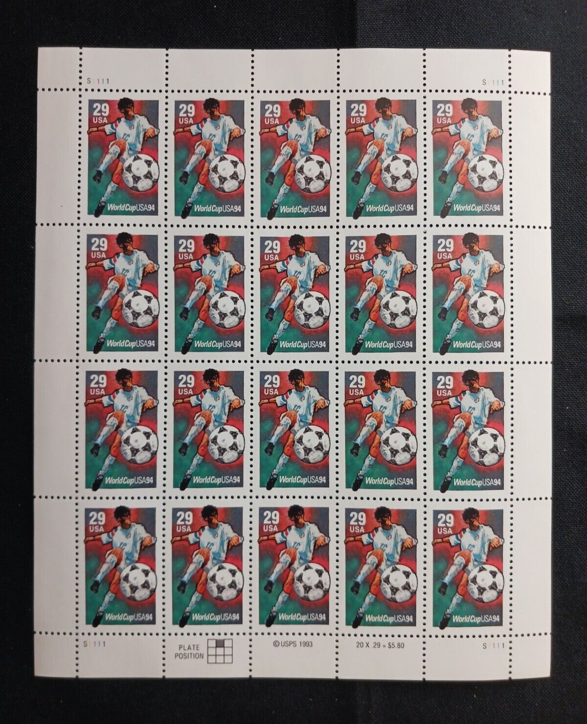 Scott #2834, 29 cent, Soccer Player, Sheet of 20 Stamps