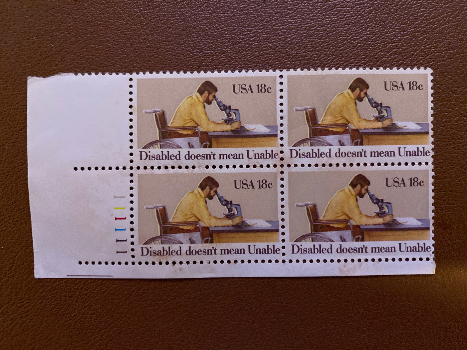 US Scott 1925 MNH Pane of 4 – “Disabled Doesn’t Mean Unable” 18¢ Stamps