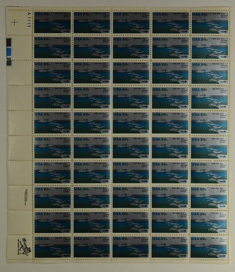 US SCOTT 2091 PANE OF 50 ST LAWRENCE SEAWAY STAMPS 20 CENT FACE MNH