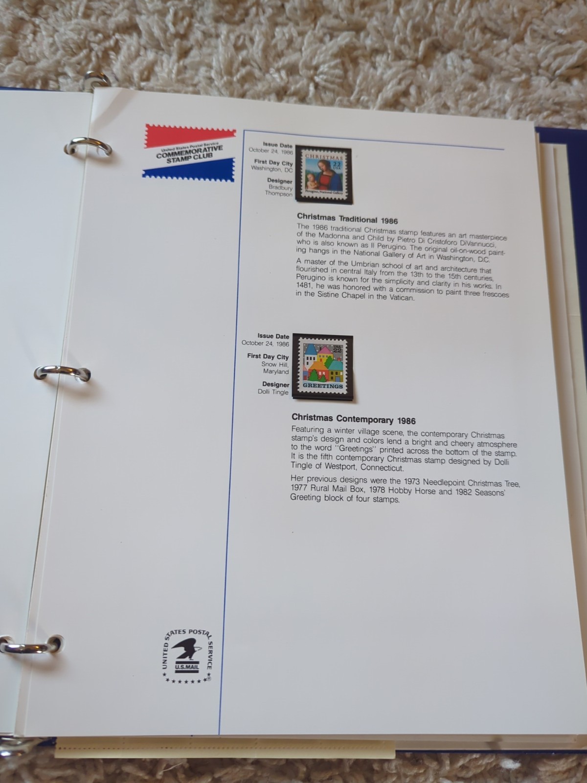 1986-1987 USPS Stamp Album – Arkansas Statehood – Christmas Contemporary Oct 23
