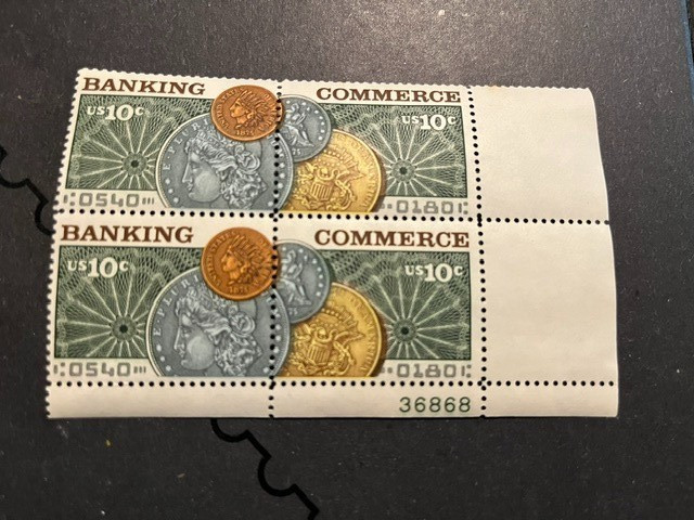 Scott #1577-78. 10c Banking Commerce plate block of 4. MNH. free shipping