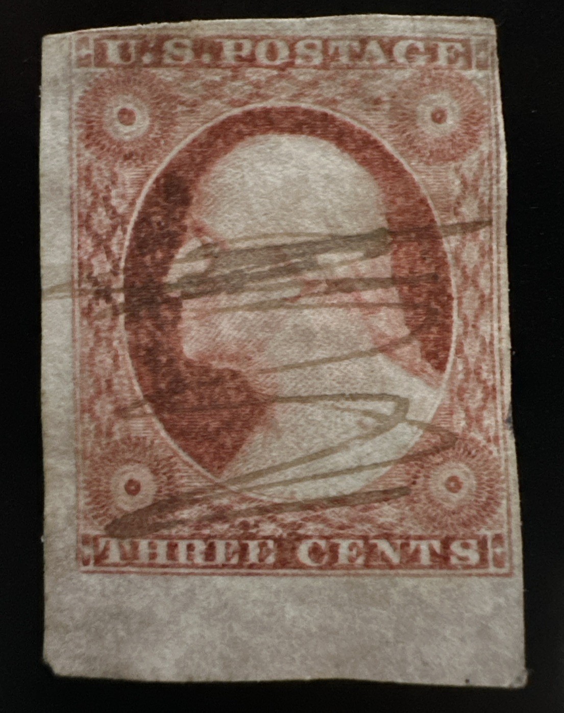 U.S. 1851 3c Washington Imperforate – Scott# 10a