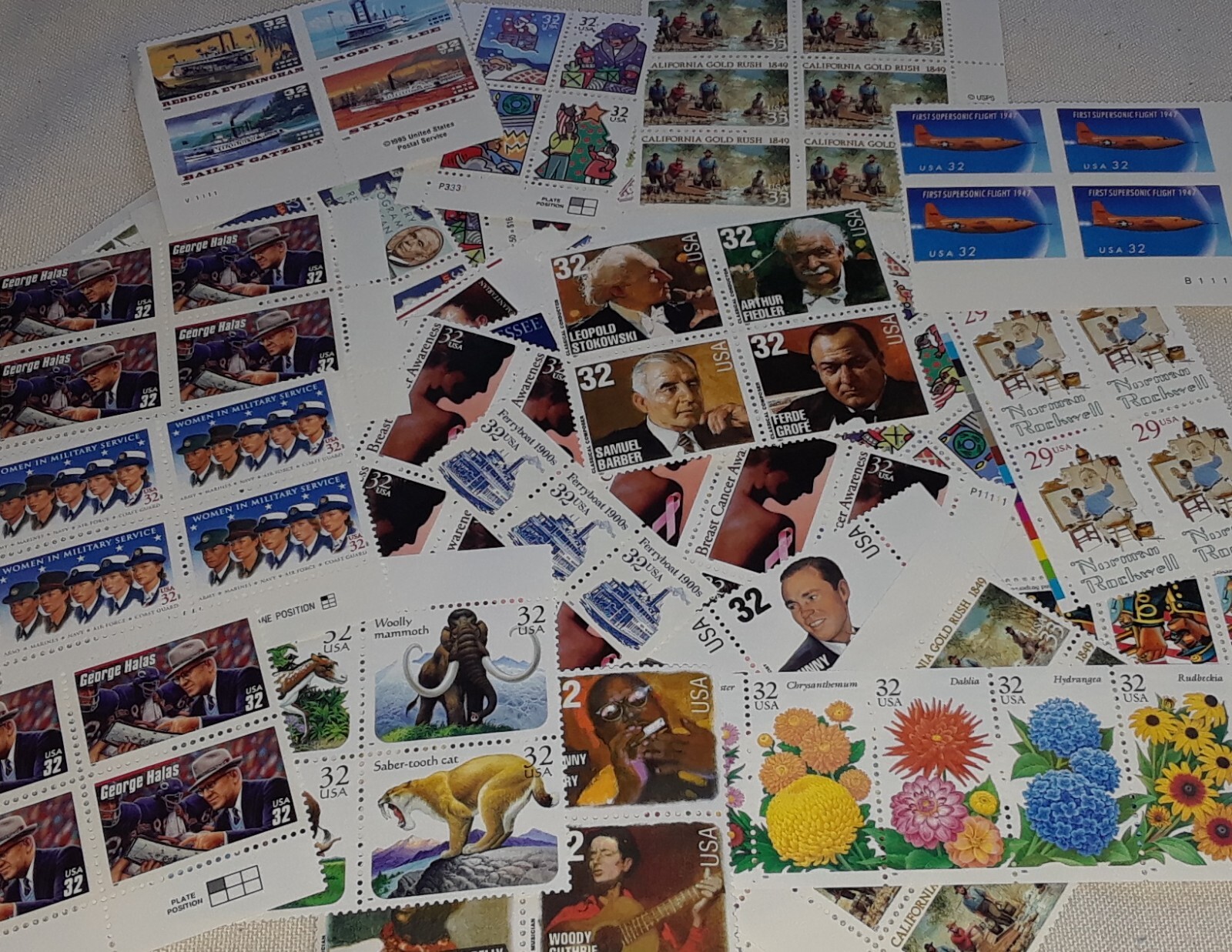 Unused 100 of Multiples & Strips & Singles of 32¢ US Postage Stamps USA FV $32.0