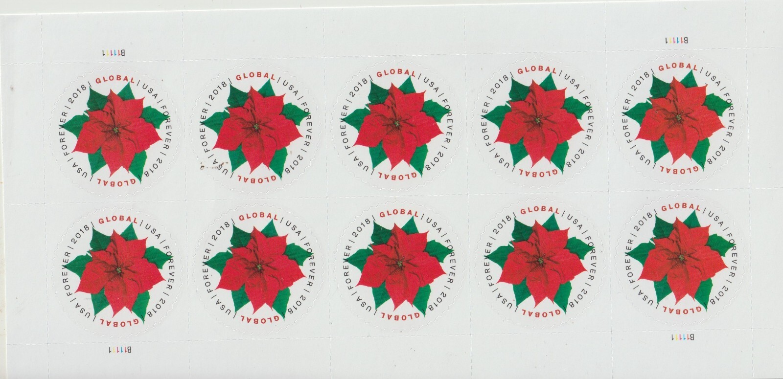 USPS Global Poinsettia Stamps sheet of 10 one ounce international postage