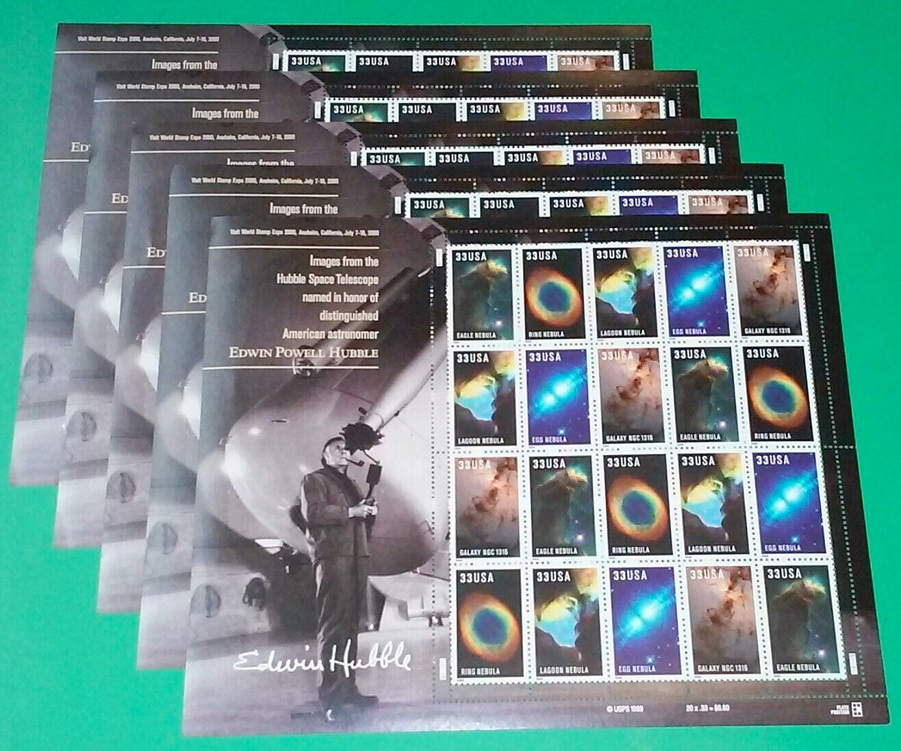 Three x 20 = 60 American Astronomer EDWIN POWELL HUBBLE 33¢ US Stamps. 3384-3388