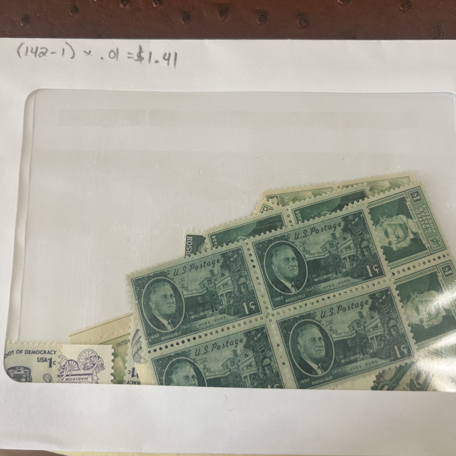 141 Unused .01 U.S. Stamps Face Value 1.41