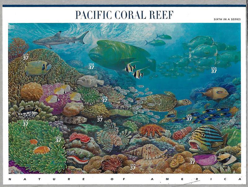 US SCOTT 3831 SHEET OF 10 PACIFIC CORAL REEF 37 CENTS FACE MNH 6TH IN SERIES